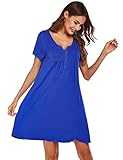 FINEJO Women’s Nightgowns Short Sleeve A-line and Flare Casual Sleepwear Royal Blue S…
