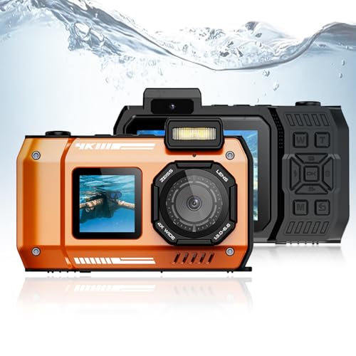 33FT Underwater Camera, 4K 65MP 18X Autofocus 2.88in 1.44in Dual Screen 2500mAh Waterproof Vlogging Camera with SOS Flashlight for Snorkeling, Travel Pocket Camera for Teens Kids