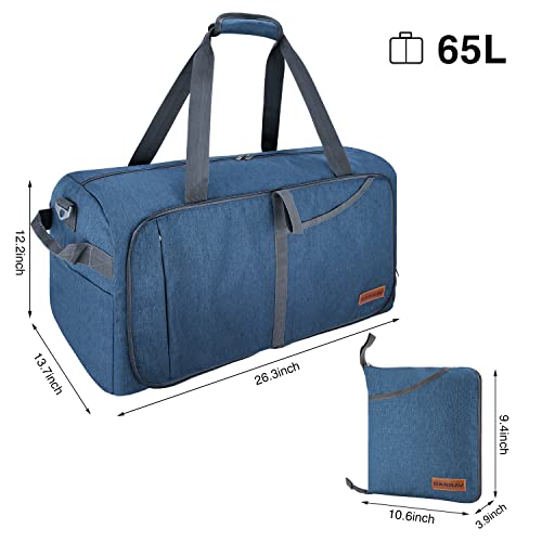 Canway 65L Travel Duffel Bag, Foldable Weekender Bag with Shoes Compartment for Men Women Water-proof & Tear Resistant - Thumbnail 7