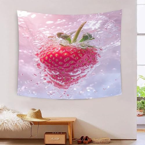 Tapisserie murales fraises 3D pour créer un coin nature et cosy dans votre chambre