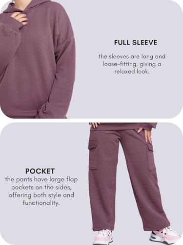 Image of GRECIILOOKS Co-ord Set for Women Stylish | Oversized Loose Fit Cotton Winter Hoodie set | Woolen Sweatshirts & Hoodies & T-Shirt For Girl | Casual Solid Full Sleeves Women Stylish Hoodie with Pocket
