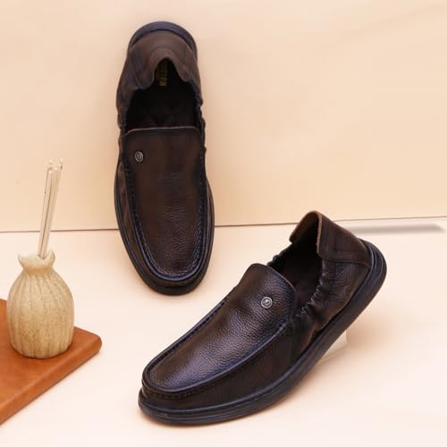 Image of DOCTOR EXTRA SOFT Classic Genuine Leather Formal Shoes for Men with Memory Foam Cushion| Ultra Lightweight & Comfortable|Stylish & Flexible|Parties,Occasions,Office,Wedding,Casual|Black Slip On D-805