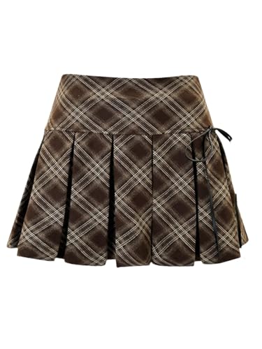 Women Preppy Vintage Mini A-Line Pleated Micro Plaid Aesthetic Y2k Streetwear Skirt