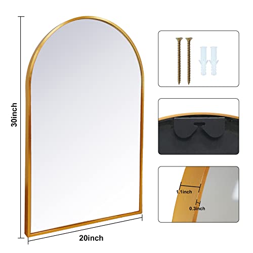 Gold Arch Mirror 20 X 30 Inch, Bathroom Arched Mirror In Aluminum Alloy Frame, Brushed Gold Arched Wall Mirror For Entryway, Bedroom, Mantel, Hallway, Salon (Gold, 20" X 30") #TOP1