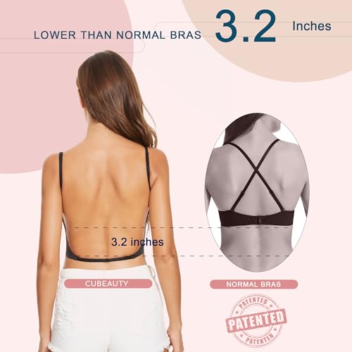 Image of Low Back Bras-Seamless Deep-V Plunge Invisible Backless Bra-Underwire Lightly Lined Halter Multiway Low Cut Bra