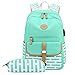 Produktbild Mädchen Schulrucksack Teenager Canvas Rucksack mit USB Port Streifen Schulranzen Laptop Schultaschen für Damen Schule Reise mit Mäppchen (Grün)