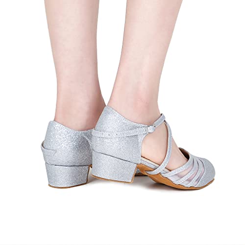Womens Ballroom Dance Shoes for Social Beginner Salsa Latin Closed Toe Dancing Shoes 1 1/2 inches Heels S134