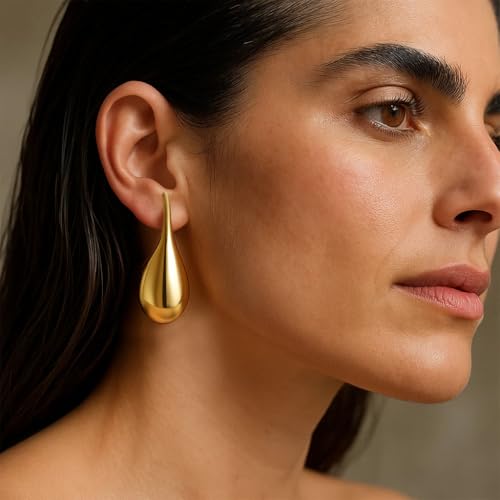 Teardrop Earrings for Women Gold/Silver – Chunky Large Hoop Dangle Earrings Elegant Water Drop Dupes, Hypoallergenic Lightweight Jewelry3