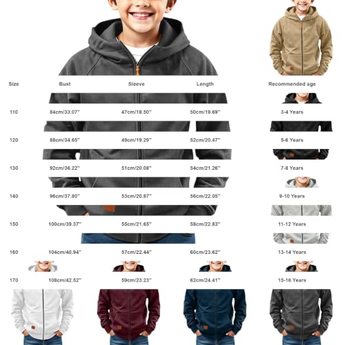 JOFOW Teen Boys Zip Up Hoodie Zipper Hooded Sweatshirt Dark Gray 7-8 Years - image 6