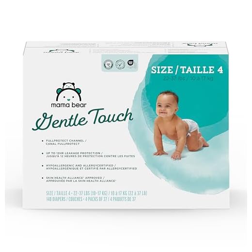 Amazon Brand - Mama Bear Gentle Touch Diapers, Hypoallergenic, Size 4, 148 Count (4 packs of 37)