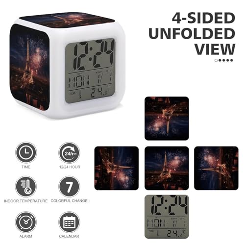 Reloj despertador digital Torre Eiffel con luz LED y alarma fuerte para mesita de noche 4