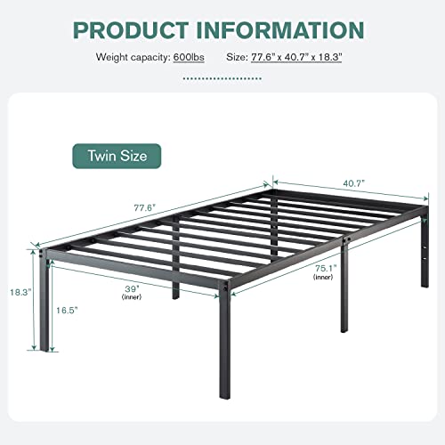 Imusee Heavy Duty Twin Size Platform Bed Frame With 16.5" Large Under Bed Storage Space, Sturdy Metal Frame/ Mattress Foundation/ No Box Spring Needed/ Easy Assembly/ Noise-Free #TOP5