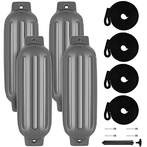 VEITHI Boat Fenders 4 Packs, Ribbed Twin Eyes Vinyl Boat
