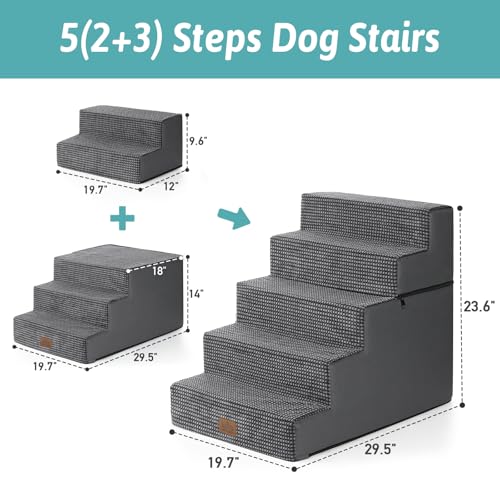 Image of COZY KISS Dog Stairs for Small Dogs, 5 Step Pet Stairs for Beds & Couches