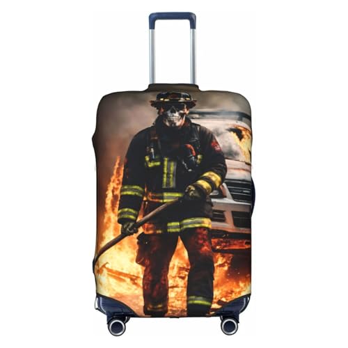 Firefighter Fireman Flame Print Personalized Travel Luggage Cover With Zipper, Elastic Luggage Cover,For Daily Use