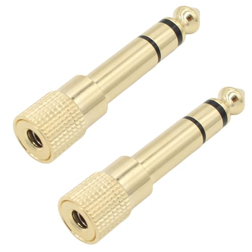 exgoofit 6.35mm Male to 3.5mm Female Stereo Audio Jack 2-Pack 1/4 inch to 1/8 inch Adapter for Aux Cable, Guitar Amplifier, Headphone