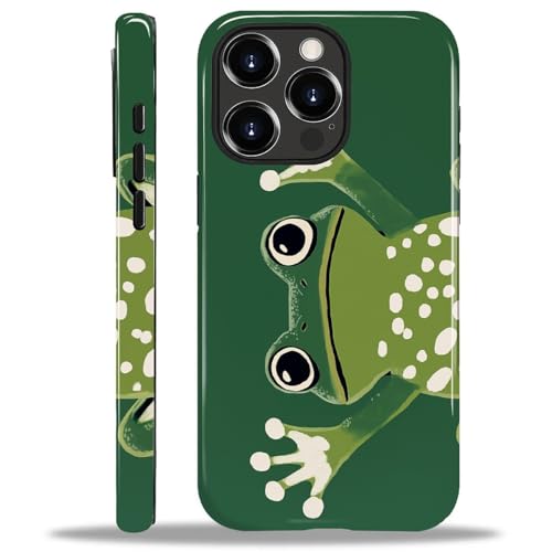 ANLUN STORE Case for iPhone 14 Pro, Hybrid Dual Protection Soft TPU + Hard PC Shockproof Cover Anti-Scratch & Slim Protective for Men Women Case Frog Green Cute Amphibian Animal Design