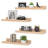 Xeapoms Floating Shelves Set of 4, Display Wall Shelves for Wall Decor, Wall Mounted Bathroom Shelves with Lip, Modern Picture Ledge Shelf for Bathroom, Bedroom, Living Room Decor - Natural Wood