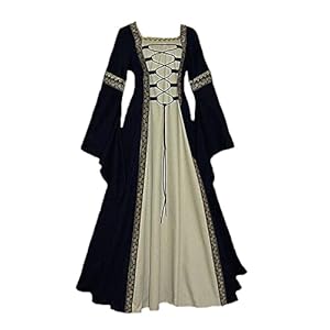 YUDATPG Damen Mittelalterkleid Court Renaissance Kleid Victoria Ballkleid Gothic Trompete Langarm Kleid für Halloween Kostüm Irish Cosplay (Schwarz, L)