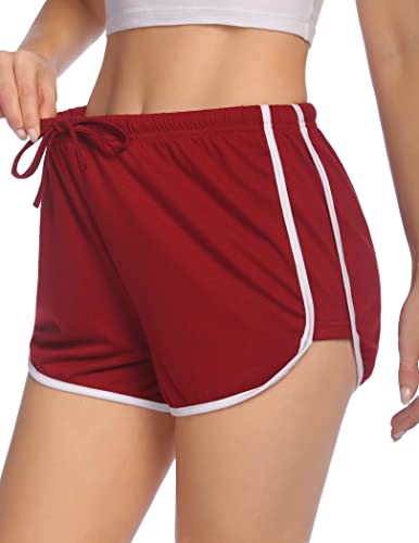 Ekouaer Short de fitness pour femme - Short de course - Short de sport - Short de sport - Short de jogging - Yoga - Running - Gym - Avec cordon de serrage - S-XXL, rouge, M Cover