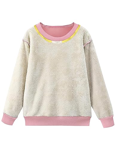 Image of Girls Sweatshirt Kids Fleece Lined Sweatshirts Winter Warm Sherpa Crewneck Pullover