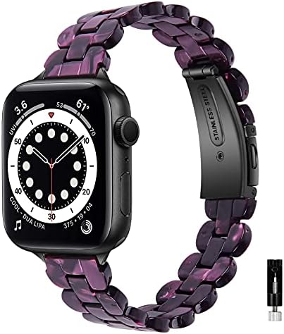 WIGERLON Compatible with Resin Apple Watch Ultra Band 49mm 45mm 44mm 42mm 41mm 40mm 38mm Women, Slim Resin bands for iWatch SE Series 8/7/6/5/4/3/2/1 color Purple.