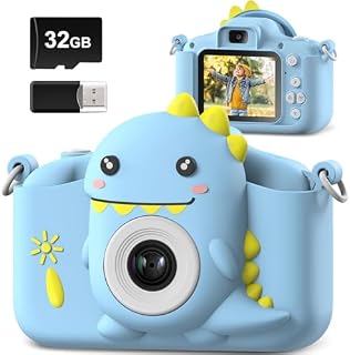 Hangrui Kids Camera, 20MP Dual Lens Kids Digital Camera with Silicone Case 2.0 Inch IPS Screen 1080P Video Camcorder, 32GB Card,Shockproof Childrens Camera Toy for Boys & Girls Age 3-12(Blue)