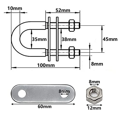 HAOBIN 2 StüCke U Schrauben M8 45 X 100 Mm U Bolzen Rund U Schrauben Edelstahl U BüGel BüGelbolzen BüGelschraube Edelstahl U Schraube Mit 4 Unterlegscheiben Und 4 Muttern FüR Rohrdurchmesser Bis 45 Mm