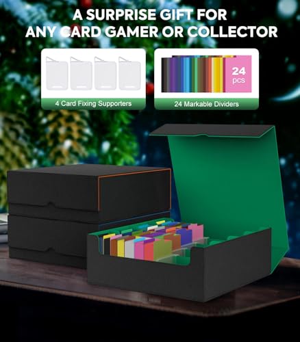 Image of MoKo Trading Card Storage Box, 3000+ MTG Deck Box with 24 Colorful Dividers & 4 Card Supporters, Commander Card Deck Case Fits for Magic Game Cards, YugiOh, TCG, PTG and Sport Cards, Green