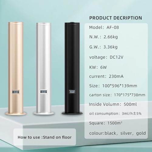 Komercyjny dyfuzor oleju, 500 ml, inteligentne nawilżacze domowe, pokrycie 1500 m2, złoty design do domu, biura, hotelu i spa, czarny