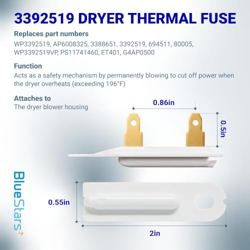 Image of BlueStars 3387134 Cycling Thermostat 3392519 Dryer Thermal Fuse 3977393 Thermal Cut-off Switch 3977767 High-limit and Wire Thermostat Kit - Compatible with Whirlpool Kenmore Maytag Dryers
