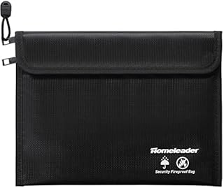 Homeleader Two Pockets Fireproof Document Bags (2000), 15.2"x11" Waterproof Money Bag, Double Zipper Wallet Bag, Fireproof Safe Storage Pouch for Passport, Valuables, File, Cash and Tablet, Black