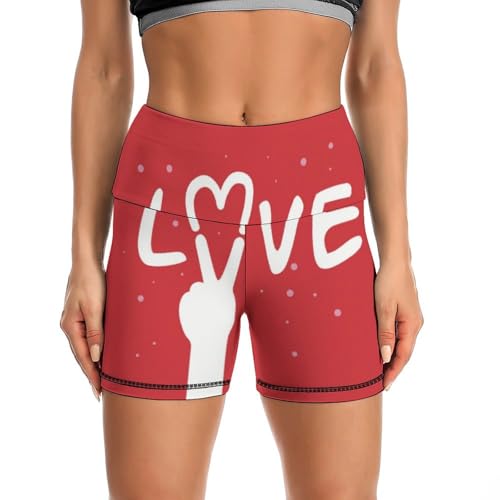 Tie Dye Peace Love Sign Pattern High Waist Yoga Shorts for Women Athletic Shorts Leggings Running Pants Black