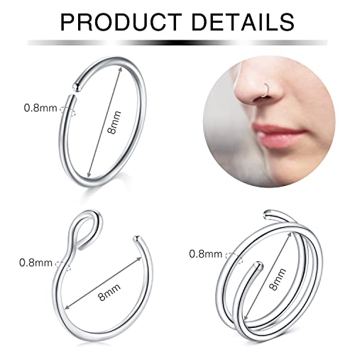 Incaton 20G Stainless Steel Nose Rings for Women Nose Rings Hoops L Shaped Nose Studs Screw Nose Piercing Jewelry for Women Men Silver Rose Gold Black Rainbow2