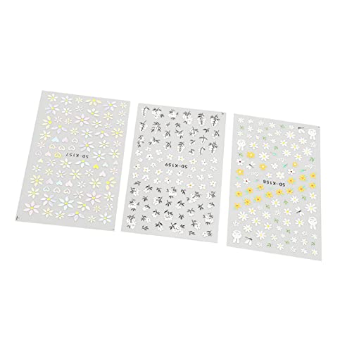 Adesivo de unhas de 3 peças, adesivos de unhas autoadesivos, adesivos de unhas decorativos de flores
