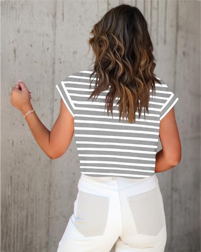 Image of Tankaneo Womens Short Sleeve Cropped T-Shirts Summer Rolled Dolman Sleeve Crop Tops Casual Round Neck Solid Short Basic Tees