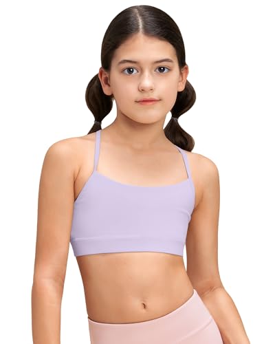 Stelle Girls Sports Bra Training Bra Spaghetti Strap Y Back Bra Yoga Crop Top for Teens Kids(Lavender,L)