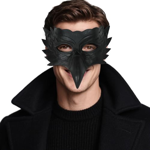 Halloween Eagle Bird Mask, Black Masquerade Costume Accessory, Half Face Beak Design