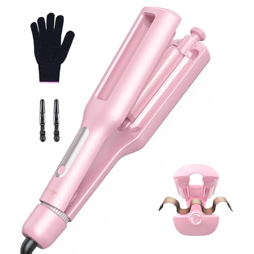 4 In 1 Ajustable Rizador Pelo Ondas - 22/25/32/38mm Plancha Pelo Ondas 3 Barriles Ondulador de Pelo Iónico, Anti-escaldamiento, Pantalla Digital, 4 Temperatura(140°C-210°C), Rosa