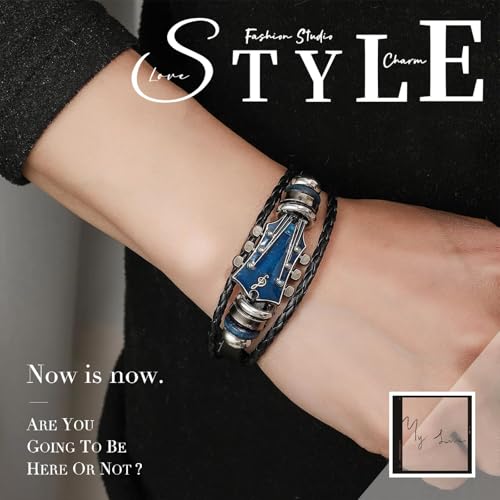 Image of Leather Bracelet for Men, Stylish Music Themed Guitar Bracelet, Adjustable Wristband for Casual Wear, Blue, Music Themed Gifts, 20.5 cm