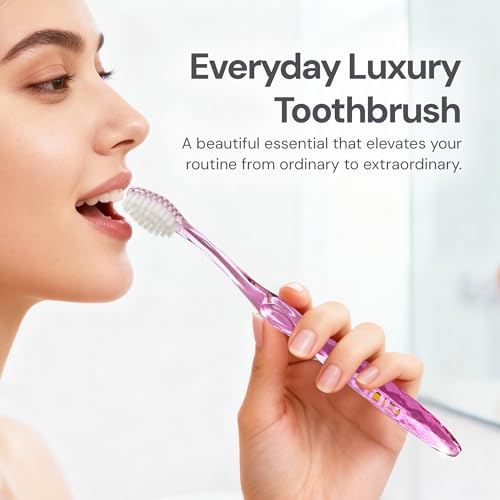Image of Nano-b Manual Toothbrush Set for Adults with Sensitive Gums, Silver Soft /Medium Bristles, Travel Cases, Blue, Pink, Green, Crystal, 12-Pack