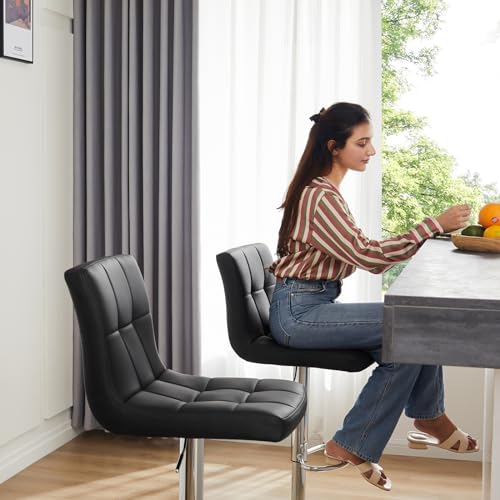 image for Sweetcrispy Bar Stools Set of 2, Armless PU Leather Adjustable Swivel 