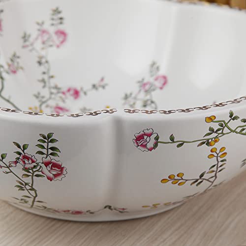 Mekkhala Bathroom Ceramic Vessel Sinks White Flower Shape Round Porcelain Vessel Sink Above Counter Flower Bird Pattern Vanity Bowl Sinks For Bathrooms Combo Gold Mixer Faucet And Gold Pop-Up Drain #TOP4