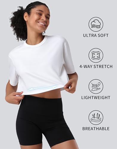 Pioneer Camp Bamboo Viscose Workout Crop Tops for Women Short Sleeve Loose T-Shirts Cropped Athletic Gym Running Yoga Tee4