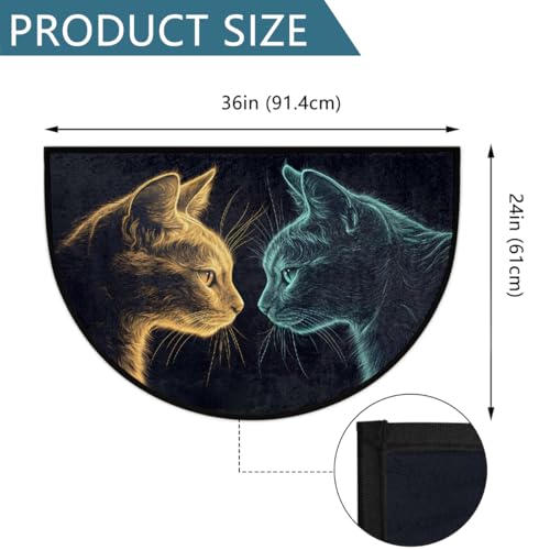 Image of cfpolar Half Round Door Mat Animal Blue Cat Cute Kitten Non-Slip Semi Circle Area Rug Washable Half Moon Hearth Rugs for Indoor Outdoor Bathroom Kitchen Patio Runner Mat Laundry Room Home Decoration