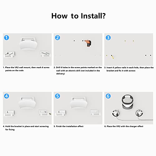 Hosanwell PS VR2 Wall Mount, PS VR2 Stand with 2 Way Magnetic Charging Cable, 2 Free-Positioning Con