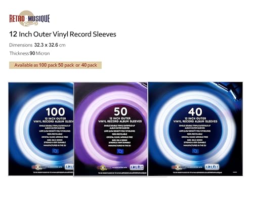 Retro Musique Lot de 40 pochettes extérieures en plastique transparentes et infroissables pour disques vinyles simples, doubles, triples et à rabat à rabat - Pochettes en polyéthylène solides et – vue 5