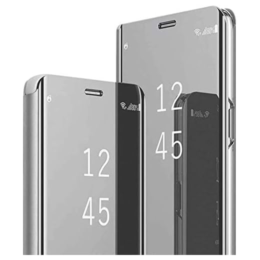 LORMI För Samsung Galaxy A12 5G Skal Flip Slim Clear View Ljus Stående fodral Fällbart stativ Skyddande för Samsung Galaxy A12 5G&Silver