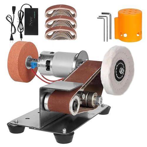 Ponceuse à Bande, Mini Ponceuse Stationnaire Électrique Multifonction à 7 Vitesses, Affûteuse et Polisseuse Inclinée à 15°, Idéale pour Bois, Métal et Affûtage de Couteaux