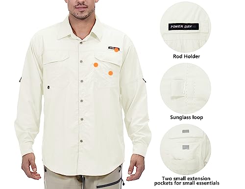 Little Donkey Andy Men's Upf 50+ Uv Protection Shirt, Long Sleeve Fishing Hiking Shirt Off White S #TOP3